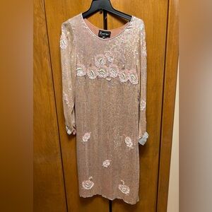 Vintage Sister Max Pink Sequin and Beaded Long-Sleeved Dress